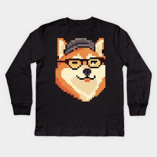 Shiba Inu Pixel Art Dog Lover Retro Kids Long Sleeve T-Shirt
